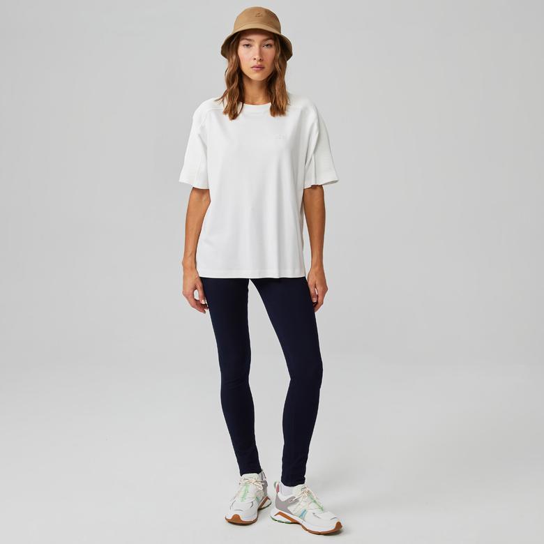 Lacoste Kadın Relaxed Fit Bisiklet Yaka Ekru T-Shirt