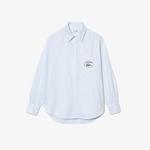 Lacoste Kadın Relaxed Fit Çizgili Açık Mavi Gömlek