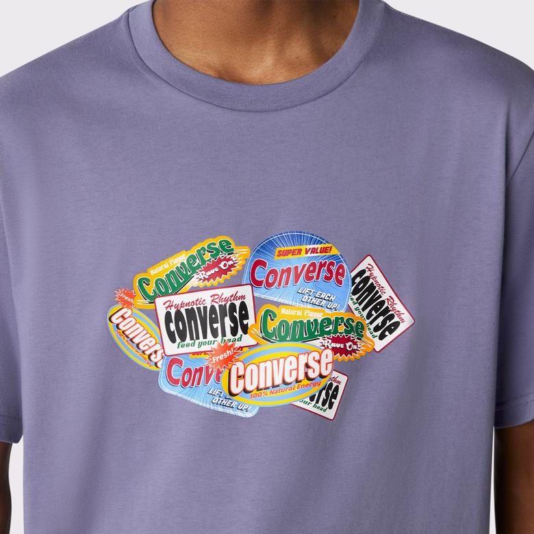 Converse Sticker Collage Graphic Erkek Mor T-Shirt