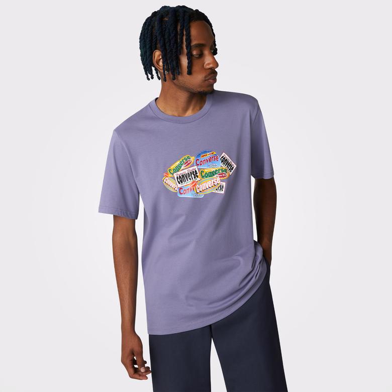 Converse Sticker Collage Graphic Erkek Mor T-Shirt