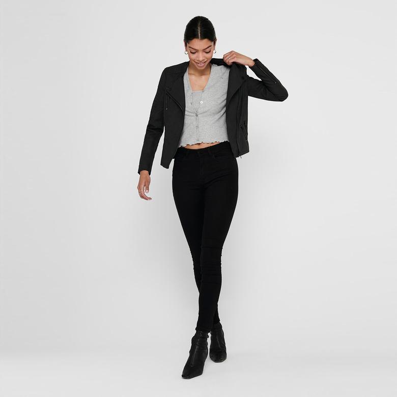 Only Onlava Faux Leather Biker Otw Noos Kadın Siyah Ceket