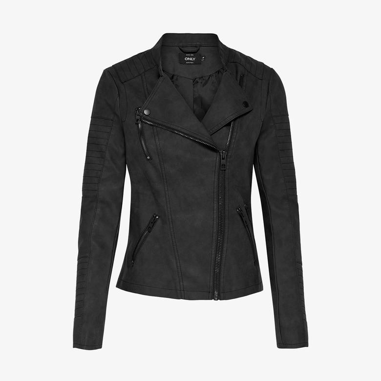 Only Onlava Faux Leather Biker Otw Noos Kadın Siyah Ceket
