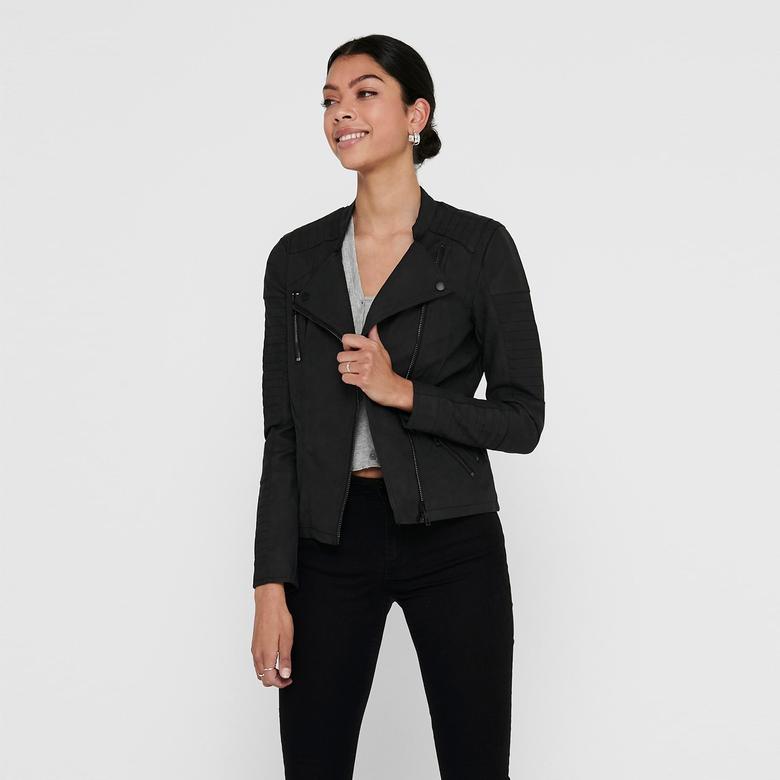 Only Onlava Faux Leather Biker Otw Noos Kadın Siyah Ceket