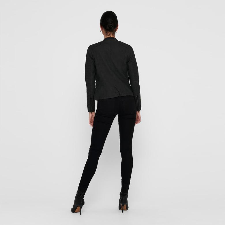 Only Onlava Faux Leather Biker Otw Noos Kadın Siyah Ceket