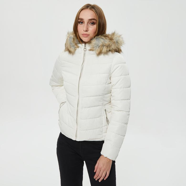 Only Onlnewellan Quilted Hood Kadın Krem Rengi Mont