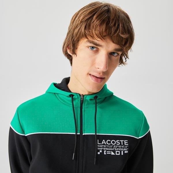 Lacoste Erkek Slim Fit Ayarlanabilir Kapüşonlu Baskılı Renk Bloklu Lacivert Sweatshirt