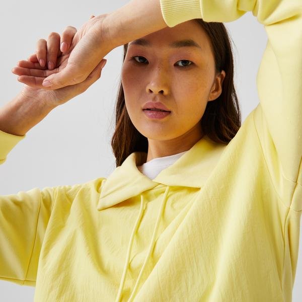 Lacoste Kadın Regular Fit Ayarlanabilir Dik Yaka Sarı Sweatshirt