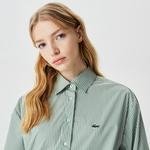 Lacoste Kadın Oversize Uzun Kollu Çizgili Yeşil Gömlek