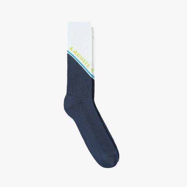 Lacoste Unisex Renk Bloklu Lacivert Uzun Çorap