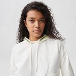 Lacoste Kadın Slim Fit Kapüşonlu Renk Bloklu Beyaz Sweatshirt