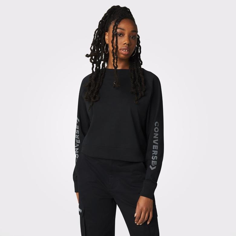 Converse Knit Open Back Crew Kadın Siyah Sweatshirt