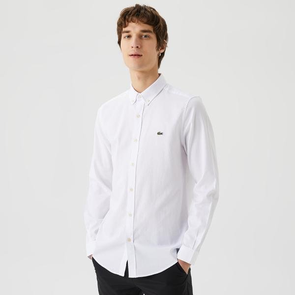 Lacoste Erkek Slim Fit Düğmeli Yaka Beyaz Gömlek