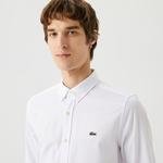 Lacoste Erkek Slim Fit Düğmeli Yaka Organik Pamuk Beyaz Gömlek