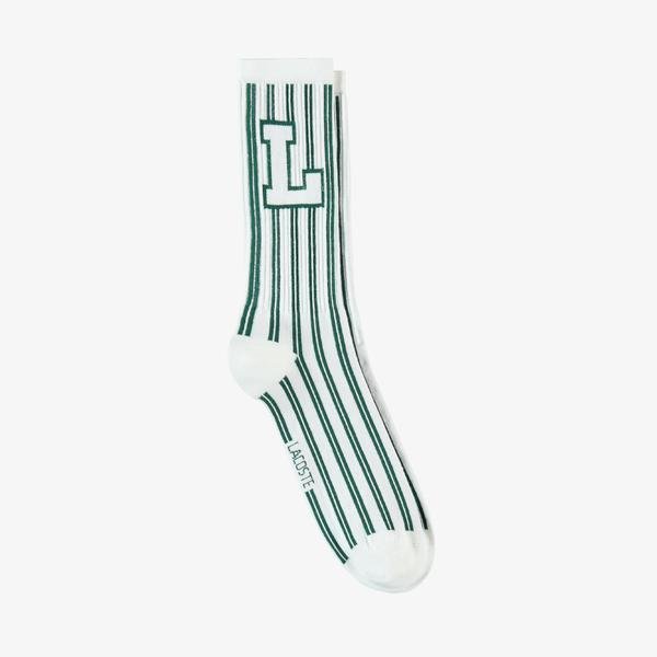 Lacoste Unisex Çizgili Yeşil Uzun Çorap