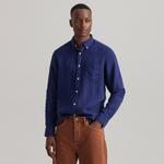 Gant Erkek Lacivert Regular Fit Düğmeli Yaka Keten Gömlek