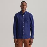 Gant Erkek Lacivert Regular Fit Düğmeli Yaka Keten Gömlek