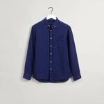 Gant Erkek Lacivert Regular Fit Düğmeli Yaka Keten Gömlek