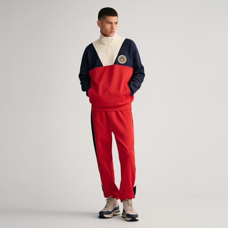 Gant Erkek Kırmızı Relaxed Fit Yarım Fermuarlı Sweatshirt
