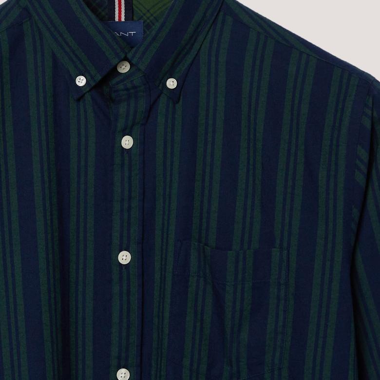 Gant Erkek Yeşil Regular Fit Düğmeli Yaka Çizgili Gömlek