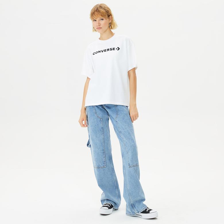 Converse Strip Wordmark Relaxed Kadın Beyaz T-Shirt