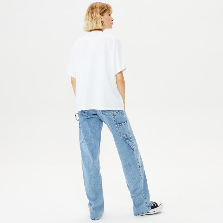 Converse Strip Wordmark Relaxed Kadın Beyaz T-Shirt