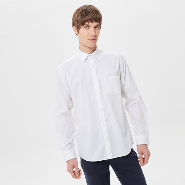 Lacoste Erkek Regular Fit Düğmeli Yaka Beyaz Gömlek