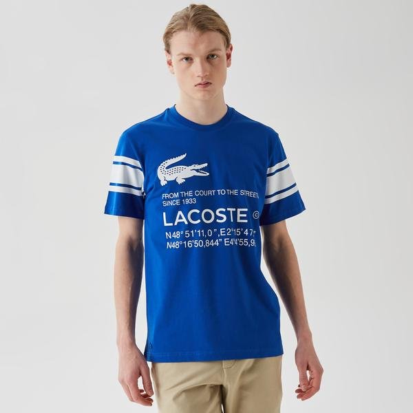 Lacoste Active Erkek Relaxed Fit Bisiklet Yaka Baskılı Mavi T-Shirt