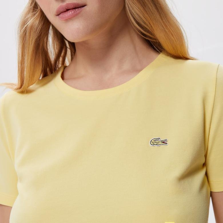 Lacoste Kadın Slim Fit Bisiklet Yaka Sarı T-Shirt