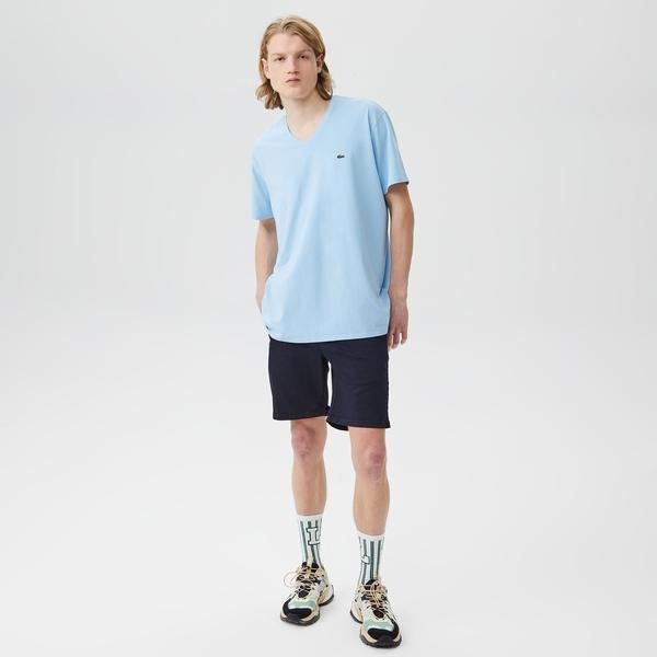 Lacoste Erkek Slim Fit V Yaka Açık Mavi T-Shirt
