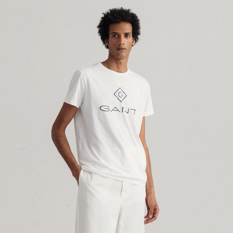 Gant Erkek Beyaz Regular Fit Bisiklet Yaka Logolu T-shirt