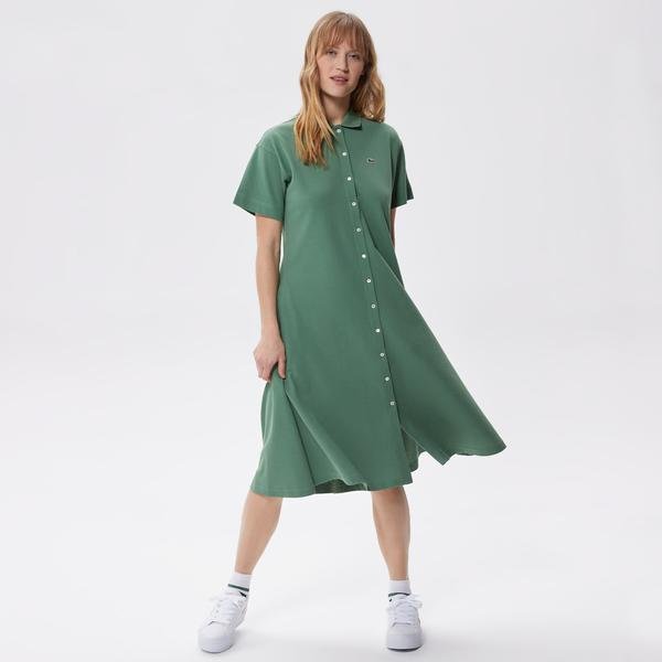 Lacoste Kadın Regular Fit Kısa Kollu Polo Yaka Yeşil Elbise
