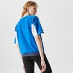 Lacoste Kadın Loose Fit Bisiklet Yaka Renk Bloklu Mavi T-Shirt