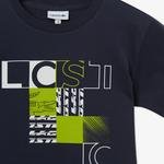 Lacoste Çocuk Bisiklet Yaka Baskılı Lacivert T-Shirt