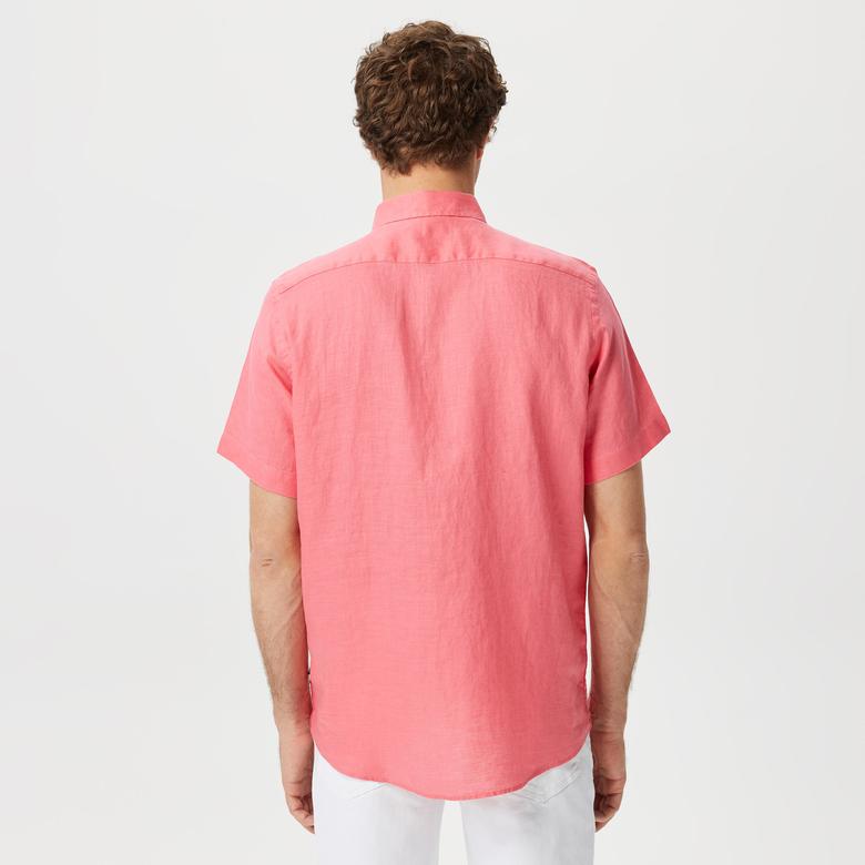 Nautica Erkek Açık Pembe Classic Fit Kısa Kollu Keten Gömlek