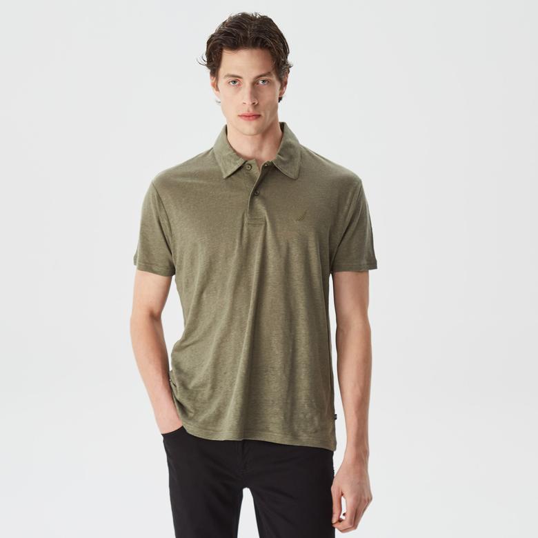 Nautica Erkek Yeşil Classic Fit Kısa Kollu Keten Polo