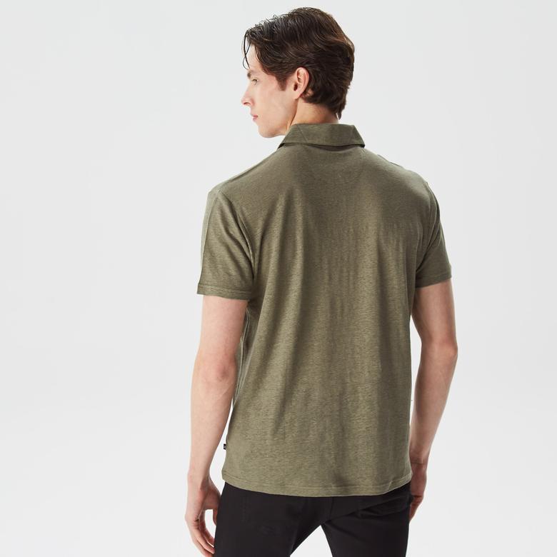Nautica Erkek Yeşil Classic Fit Kısa Kollu Keten Polo