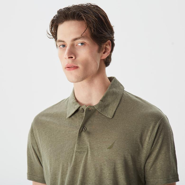 Nautica Erkek Yeşil Classic Fit Kısa Kollu Keten Polo