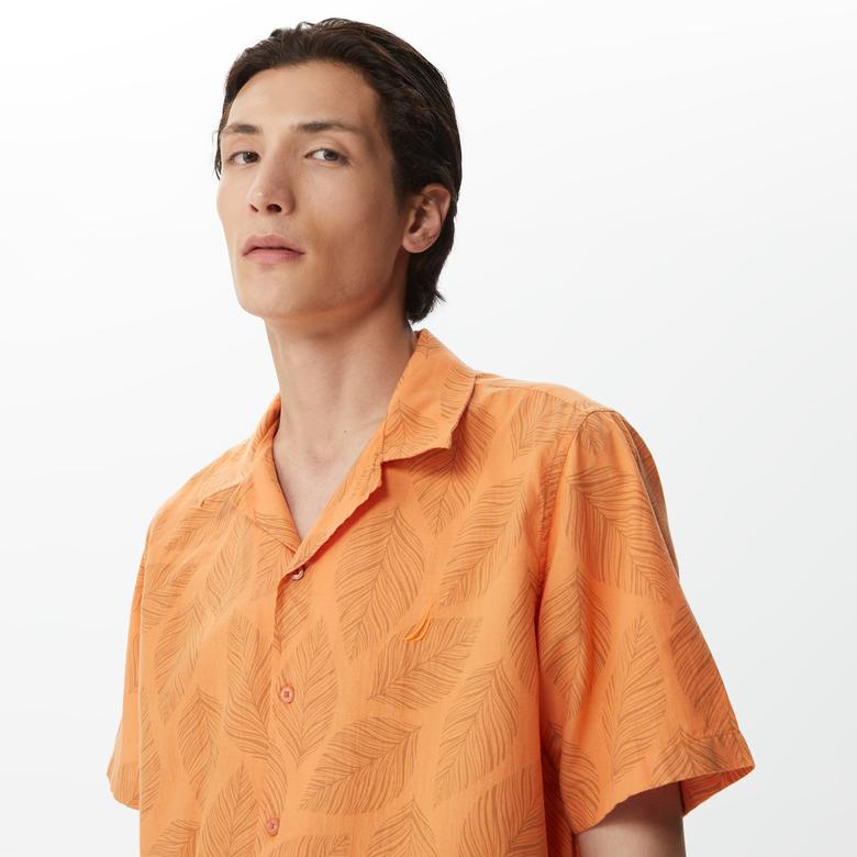 Nautica Erkek Turuncu Classic Fit Kısa Kollu Gömlek