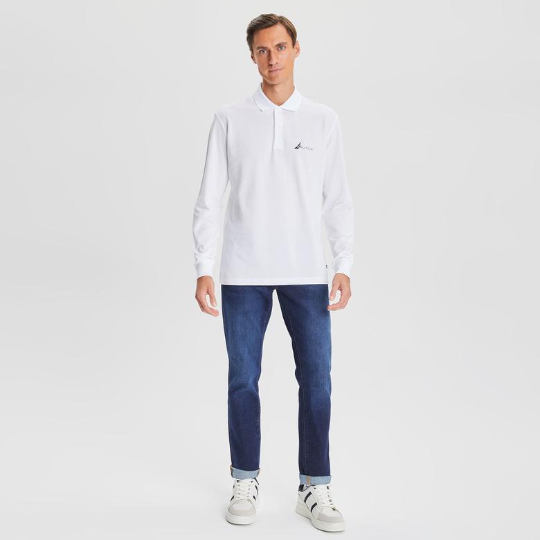 Nautica Erkek Beyaz Classic Fit Uzun Kollu Polo