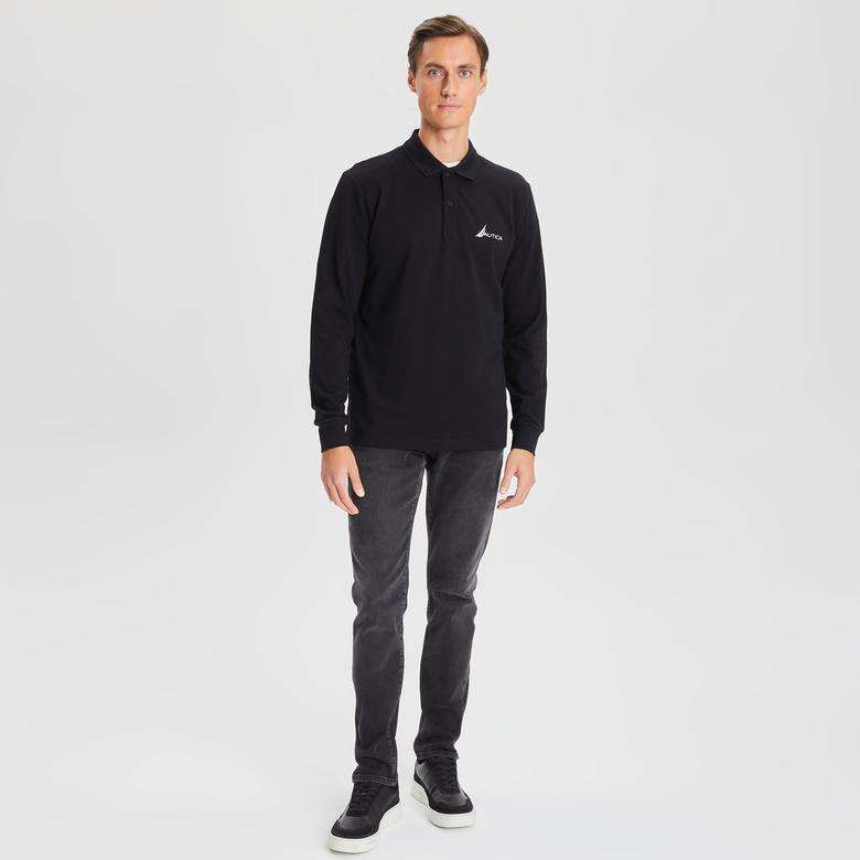 Nautica Erkek Siyah Classic Fit Uzun Kollu Polo