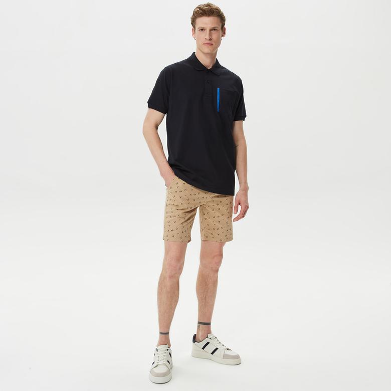 Nautica Erkek Bej Slim Fit Baskılı Bermuda