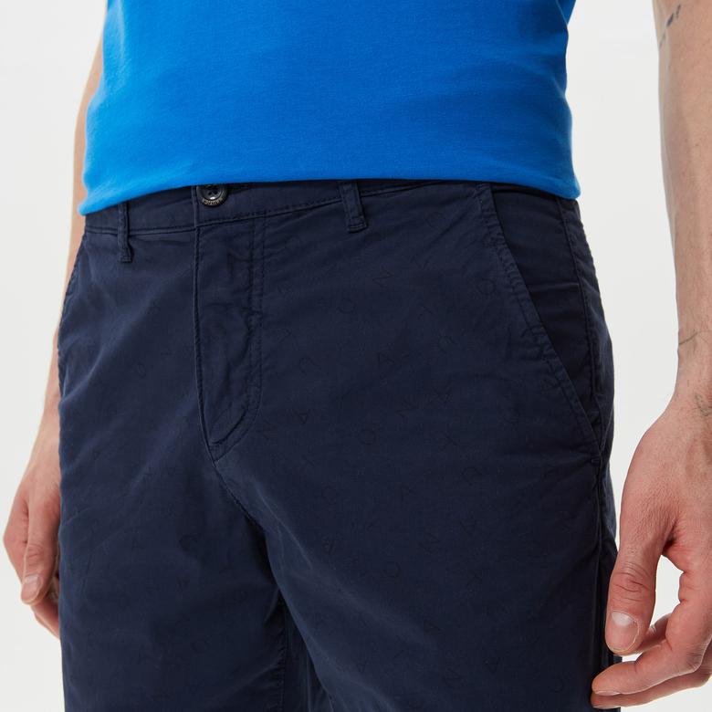 Nautica Erkek Lacivert Slim Fit Baskılı Bermuda