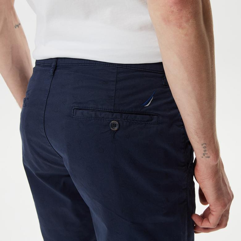 Nautica Erkek Lacivert Slim Fit Baskılı Bermuda