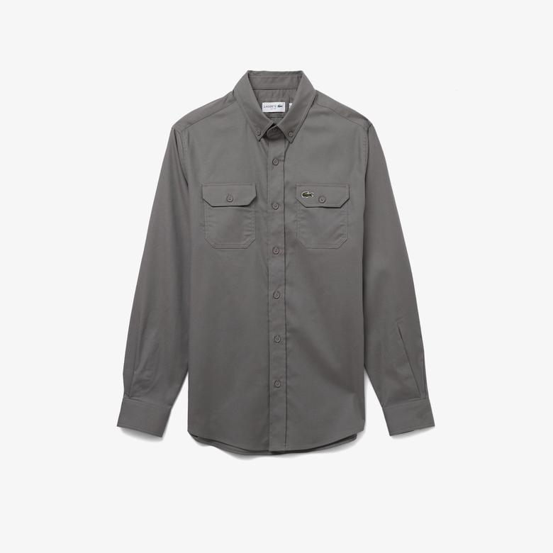 Lacoste Erkek Slim Fit Düğmeli Yaka Koyu Gri Gömlek