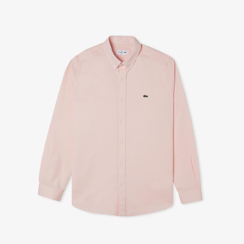 Lacoste Erkek Slim Fit Düğmeli Yaka Organik Pamuk Pembe Gömlek