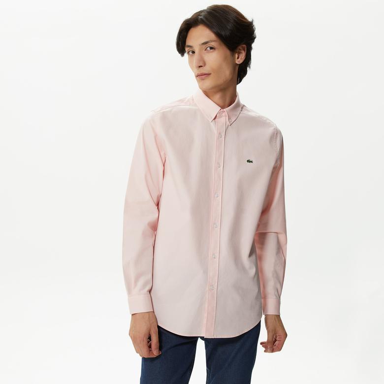 Lacoste Erkek Slim Fit Düğmeli Yaka Organik Pamuk Pembe Gömlek