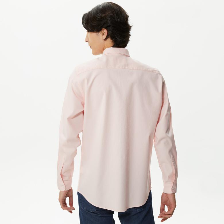 Lacoste Erkek Slim Fit Düğmeli Yaka Organik Pamuk Pembe Gömlek