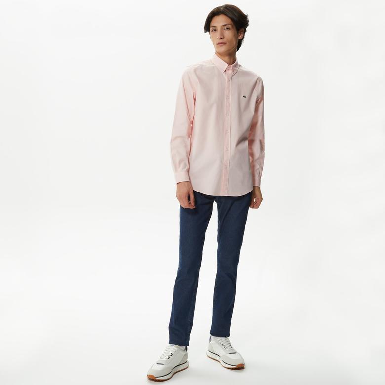 Lacoste Erkek Slim Fit Düğmeli Yaka Organik Pamuk Pembe Gömlek