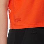 Lacoste Kadın Crop Fit Bisiklet Yaka Baskılı Turuncu T-Shirt