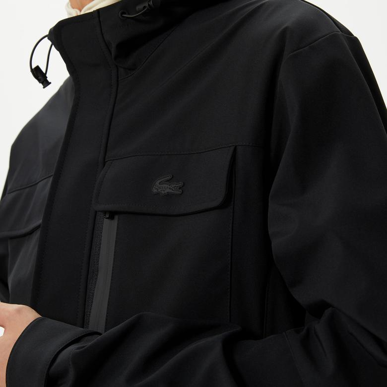 Lacoste Erkek Kapüşonlu Baskılı Siyah Mont